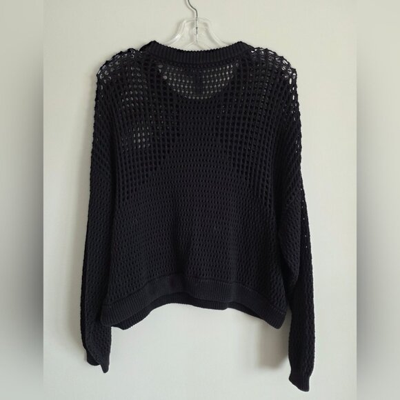 SWEATY BETTY |Tides High Open Weave Jumper sweater Crochet Black Sz 8 - Picture 5 of 9